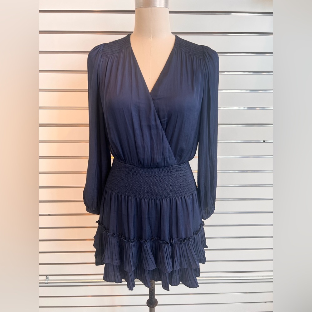 Current Air - Navy Satin Tiered Mini Dressy Dress - Picture 2 of 16